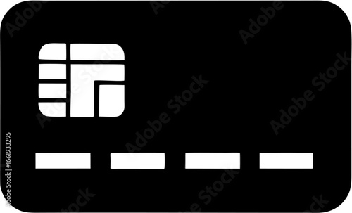 Black Credit Card With Chip and Dashed Lines - Simple Icon for Finance and Payments