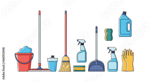 Essential home cleaning supplies for a sparkling tidy living space
