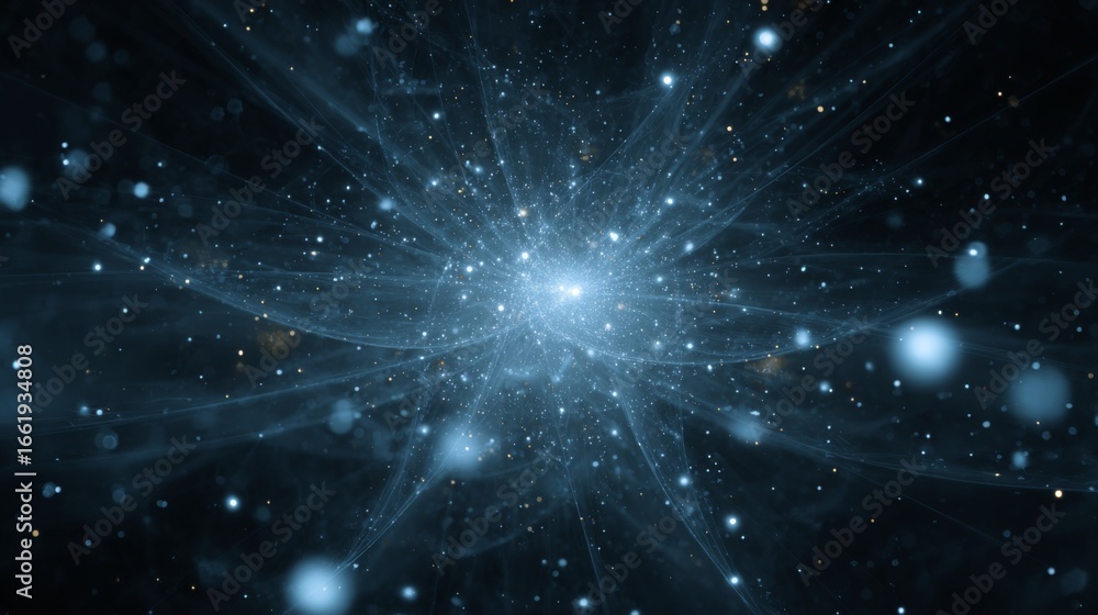 Fototapeta premium Abstract Visualization of Quantum Field Concepts with Glowing Particles in Dark Space