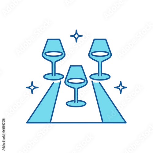 Three blue wine glasses on a spotlight stage with stars