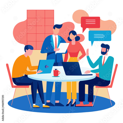 Diverse business team collaborating and discussing ideas around a table