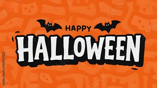 Wallpaper Mural Happy Halloween text with bats on an orange background Torontodigital.ca