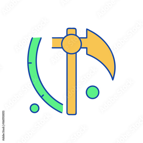 Stylized scythe and celestial elements icon