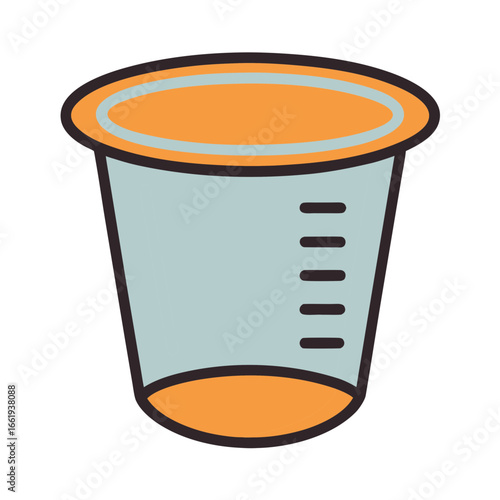 Simple illustration of a measuring cup with orange rim and base