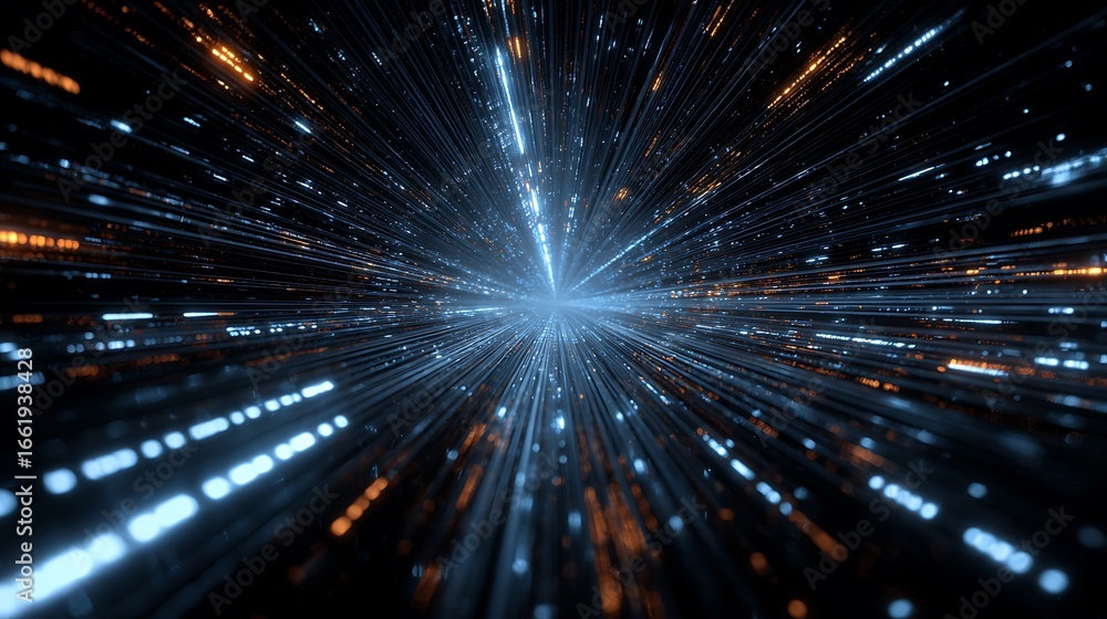 Naklejka premium Digital Network Data Flow in a Futuristic Space Tunnel Concept