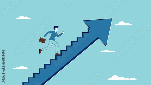 business growth with career path development, investment earning rising up as a path to career success, Improvement or career growth, businessman climbing stairs on rising arrow graph
  