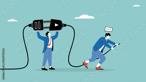 recharge energy or restore enthusiasm for work, refreshing from overwork or tiring activities, businessman connects electrical plug to power source to recharge low battery exhausted businessman worker
