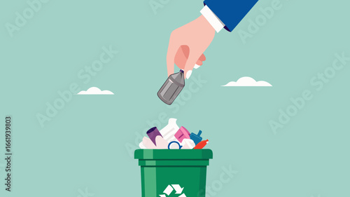 throw away old business ideas, Businessman's hand throws broken light bulb idea into trash can concept vector illustration with flat design style
