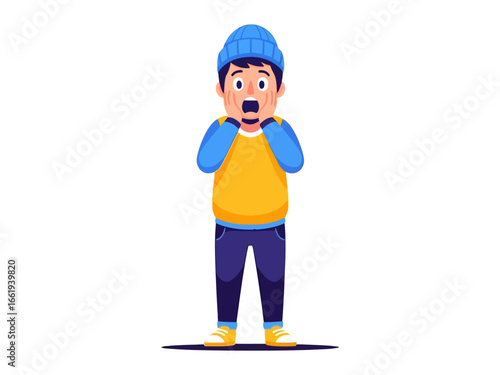 Startled Youngster in Fear: A young boy with a startled expression clutches his chest, showcasing his raw emotions in a simple and visually striking illustration.