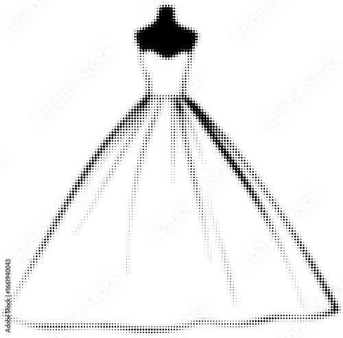 Halftone silhouette of elegant dress on mannequin with dotted pattern. Vector illustration
