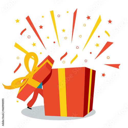 surprise gift box vector with yellow bow suitable for use on birthday party, new year and marry christmas
