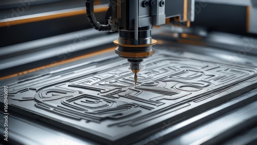 High-Precision CNC Machine Engraving an Intricate Pattern into a Metal Plate