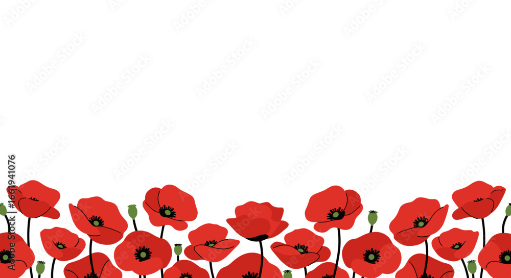 © Tatiana - Red poppy flowers in a decorative border design on transparent background © Tatiana - Red poppy flowers in a decorative border design on transparent background