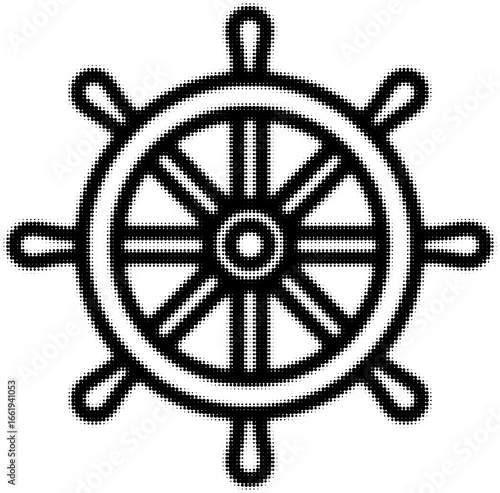 Ship steering wheel black and white illustration of nautical symbol. Vector illustration