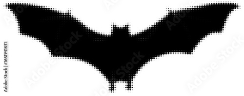 Silhouette of a bat with spread wings in a stylized dot pattern design. Vector illustration