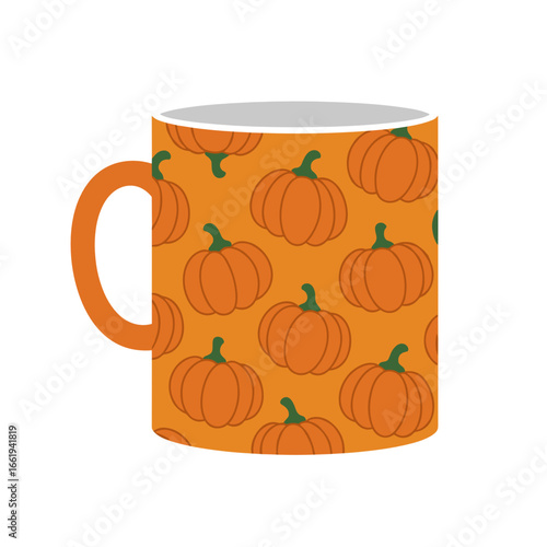Pumpkin-patterned mug in orange color for autumn decor  