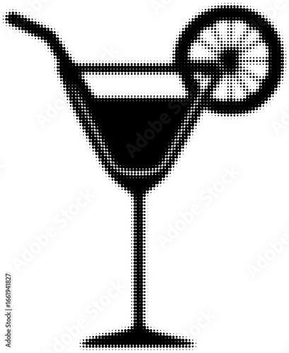 Silhouette of a cocktail glass with a citrus slice on a dot pattern background. Vector illustration