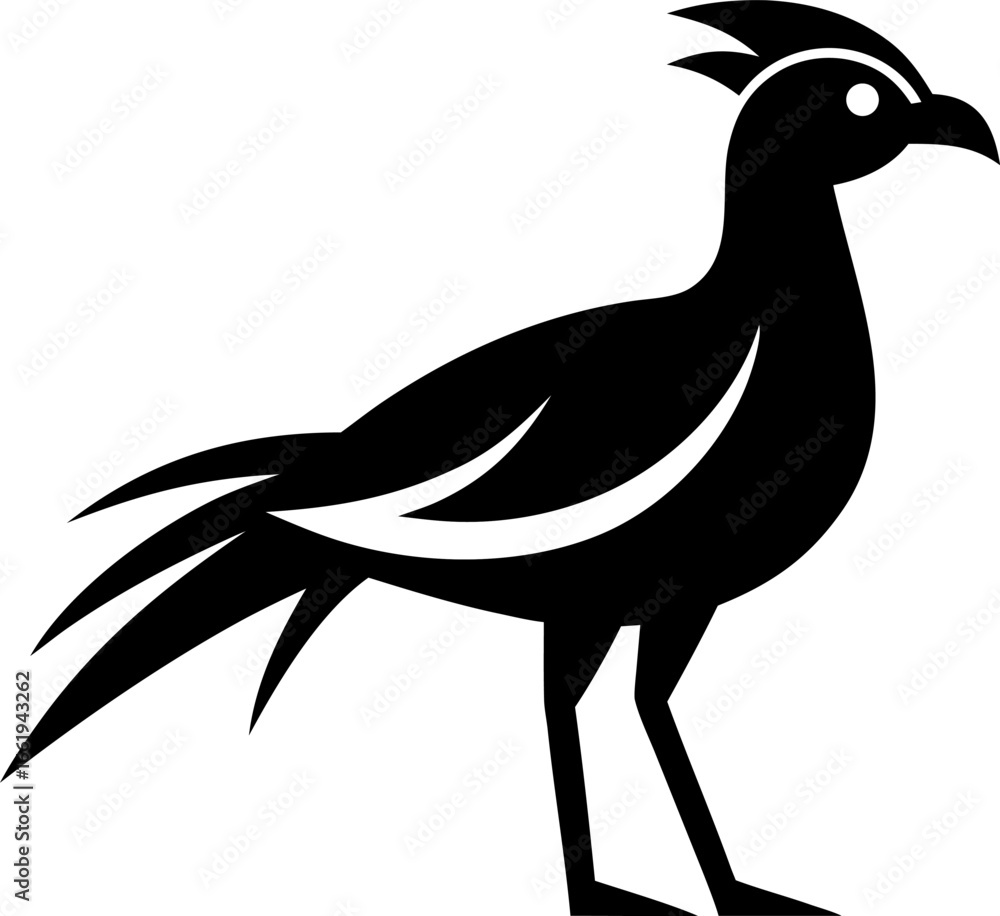 Fototapeta premium A Secretary Bird Minimalist Vector Icon Solid Black