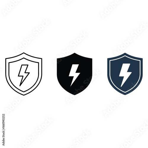 shield and energy icon. lightning bolt symbol with protection shield for app, ui, website, logo. vector illustration on transparent background.
