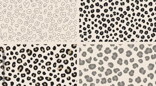 Four Styles of Leopard Print Patterns on Light Beige Background animal print seamless