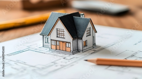 Architectural House Design Concept with Pencil Drawing on Paper