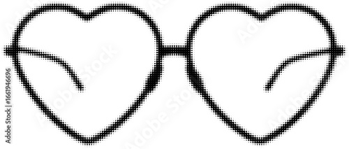 Heart shaped sunglasses with dotted pattern, minimal black and white design. Vector illustration