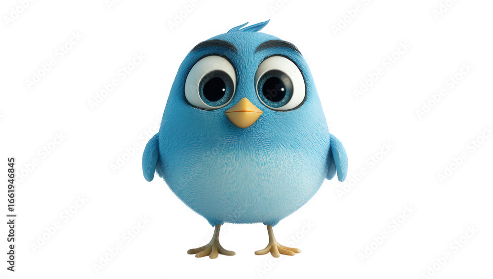 Obraz premium Adorable blue fluffy bird character isolated on transparent background