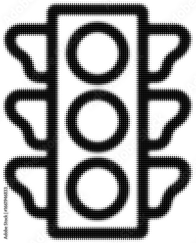Black and white dotted traffic light icon against, minimalist art. Vector illustration