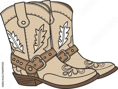 Brown cowgirl disco boots vector illustration