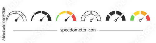 Speedometer Dashboard Vector Icons – Speed Gauge, Meter, Tacho, Fuel Indicator, and Performance Chart
