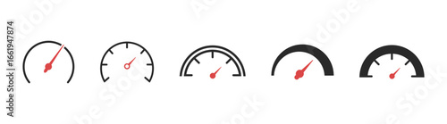 Speedometer and Tacho Vector Icons – Gauge, Meter, Indicator, Dashboard, Performance, Speed