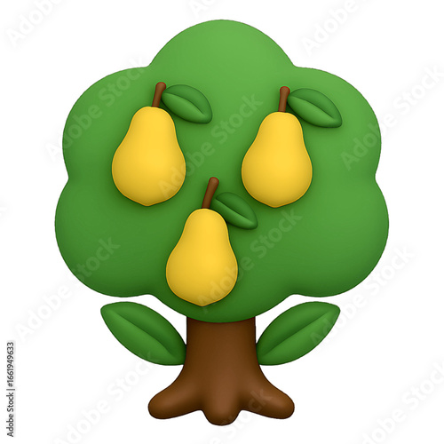 Pear tree 3D emoji plastic icon for autumn fruit orchard farming agriculture nature growth green pears harvest isolated transparent design element