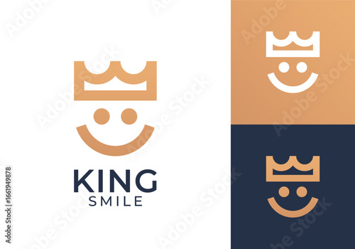 smile crown logo. simple creative king happy vector design concept