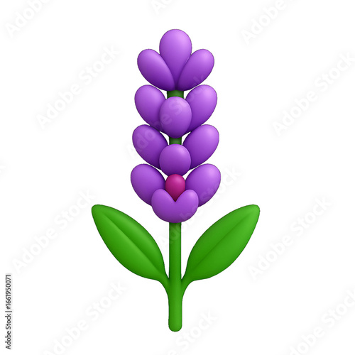 Lavender 3D emoji plastic icon for relaxation calm fragrance floral bloom purple spikes herbal wellness serenity isolated transparent design element