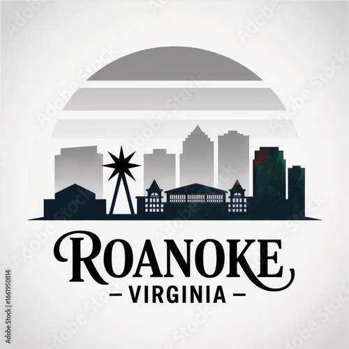 Wallpaper Mural Roanoke Virginia Skyline Silhouette — A Historic Mountain City in the Blue Ridge Valley Vector Illustration Torontodigital.ca