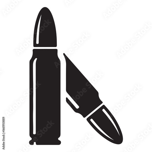 Monochrome Vector Illustration of Two Bullets Depicting Power and Potential Danger on White Background