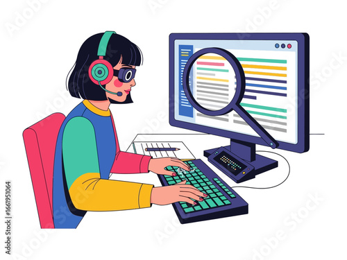 Tech Savvy: A digital illustration shows a professional at work, deeply engrossed in the digital world. Focus on modern communication and the tech world