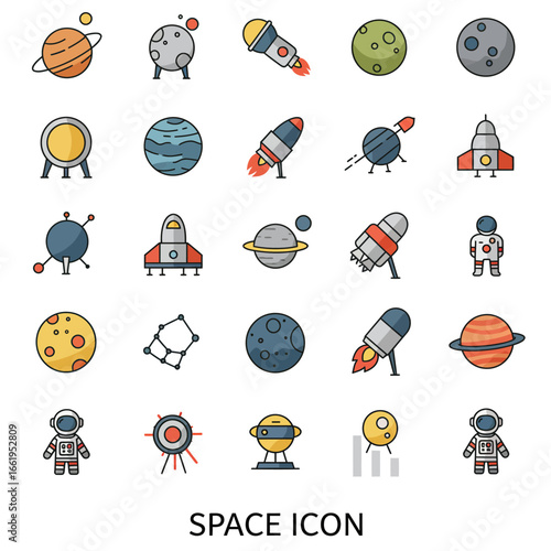 Space Exploration: Colorful Icon Set for Design