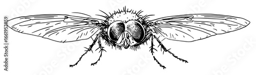 Tableau sur toile detailed housefly insect front view hand drawn vintage sketch