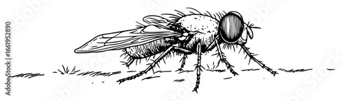 realistic fly insect sitting on ground hand drawn sketch illustration