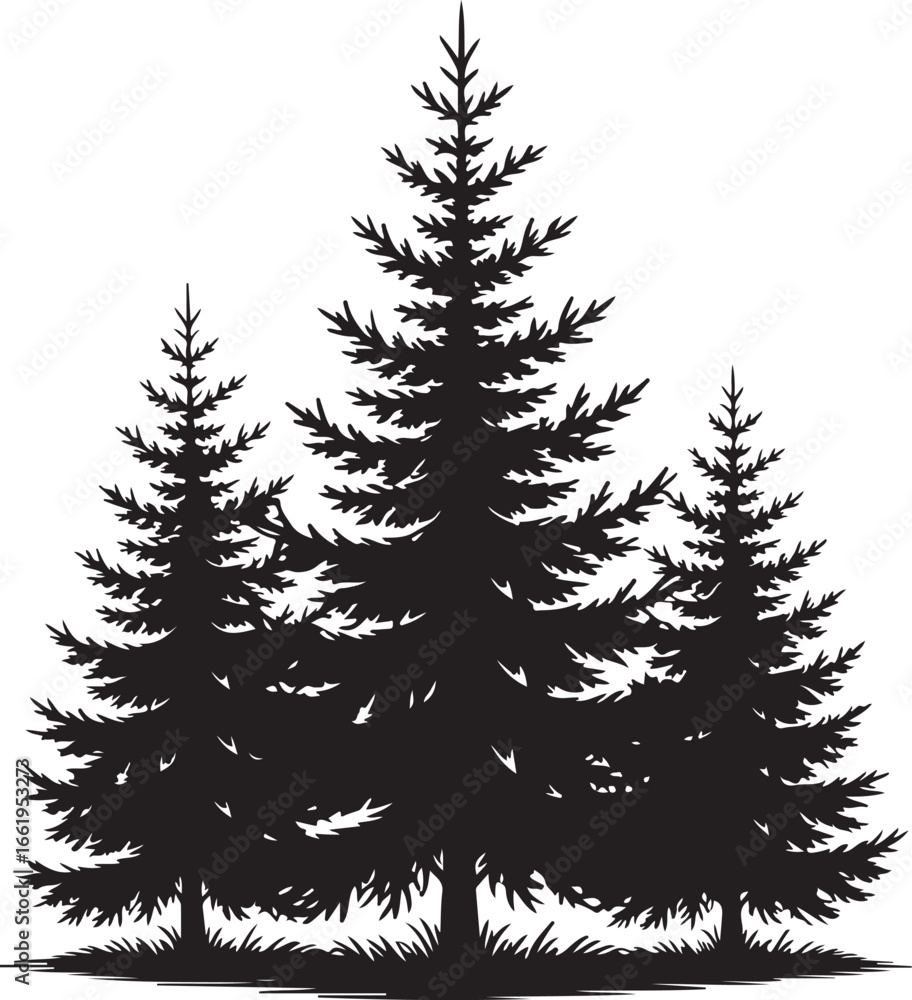 Fototapeta premium Green pine forest vector illustration for Christmas and winter holiday season