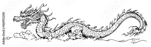 hand drawn eastern dragon in dynamic pose