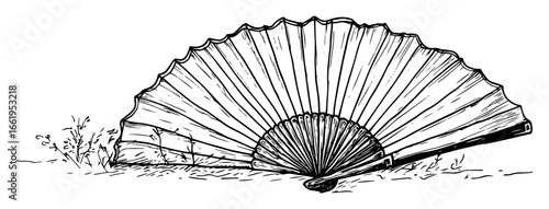 hand drawn traditional japanese folding fan