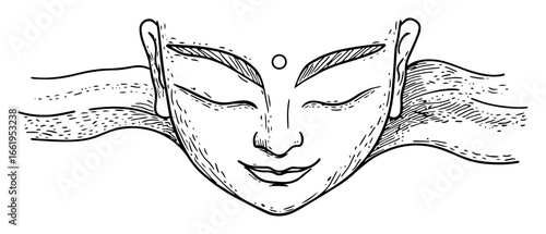 serene buddha face hand drawn vector sketch illustration