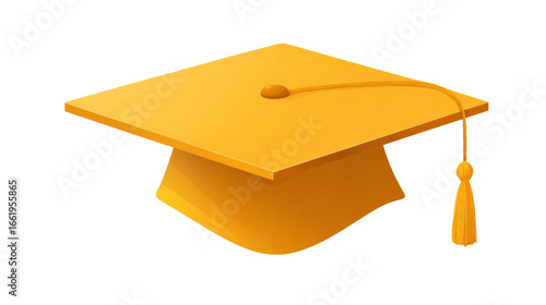 Gold graduation cap, proud symbol of academic education and success. This isolated illustration represents significant achievement of graduate at ceremony