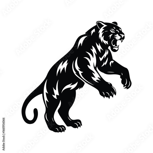Black Panther Aggressively Pouncing with Striking Monochromatic Design and Sharp Details