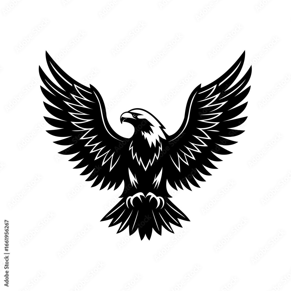 Fototapeta premium Bold monochrome eagle emblem design with outspread wings, symbolizing freedom