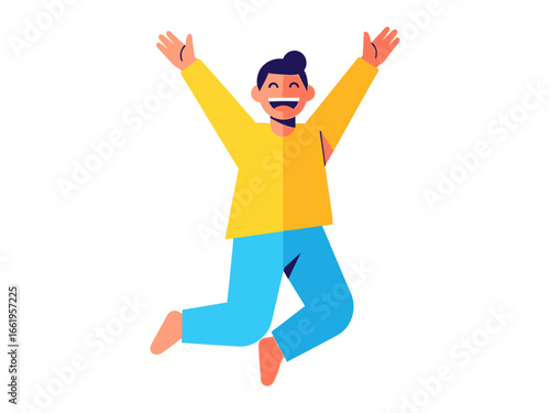 Pure Joy: A cheerful person radiates happiness, leaping into the air with arms raised in a vibrant and energetic illustration of pure elation.