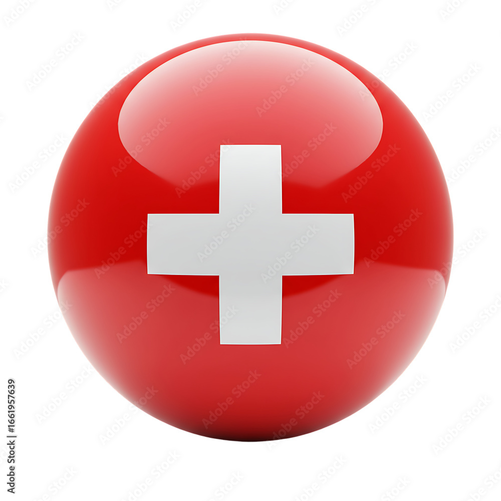 Fototapeta premium 3D sphere with Switzerland national flag white cross on red on transparent background