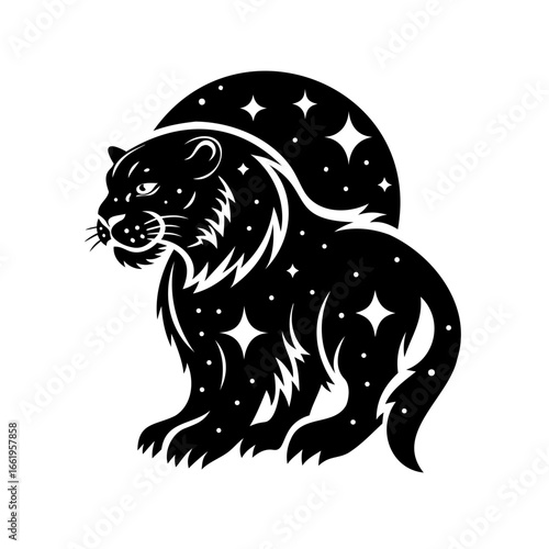 Majestic Celestial Panther Embodied with Cosmic Stars and Mysterious Night Energy